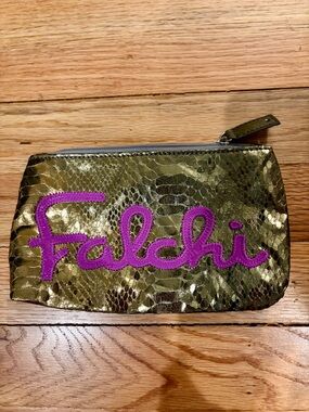 Vintage Falchi metallic snakeskin pouch clutch pink logo cosmetic bag